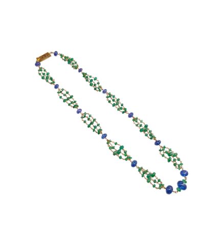 Natural Tanzanite and Natural Emerald Beads Guffa Gemstone Chain