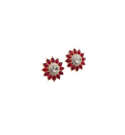 Flowers Earrings Natural Ruby Natural Diamonds